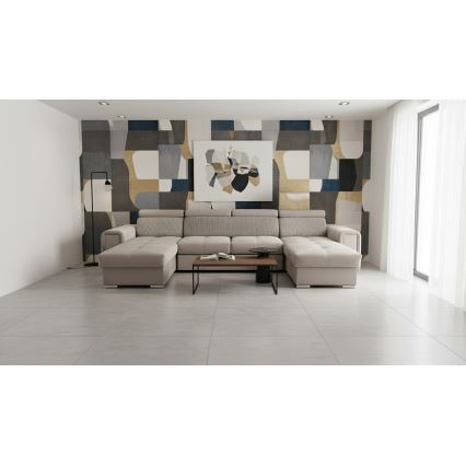 Divano letto trasformabile con angolo universale a U e vano contenitore SALVADA, beige