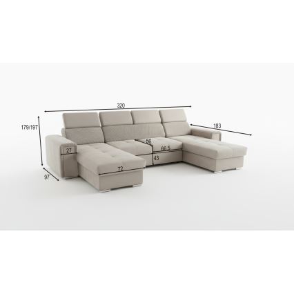 Divano letto trasformabile con angolo universale a U e vano contenitore SALVADA, beige