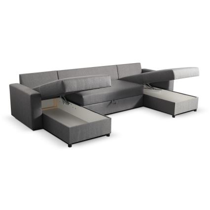Divano letto a U con vano contenitore JANISE, grigio