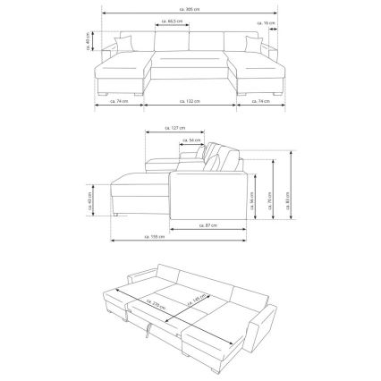 Divano letto a U con vano contenitore JANISE, grigio