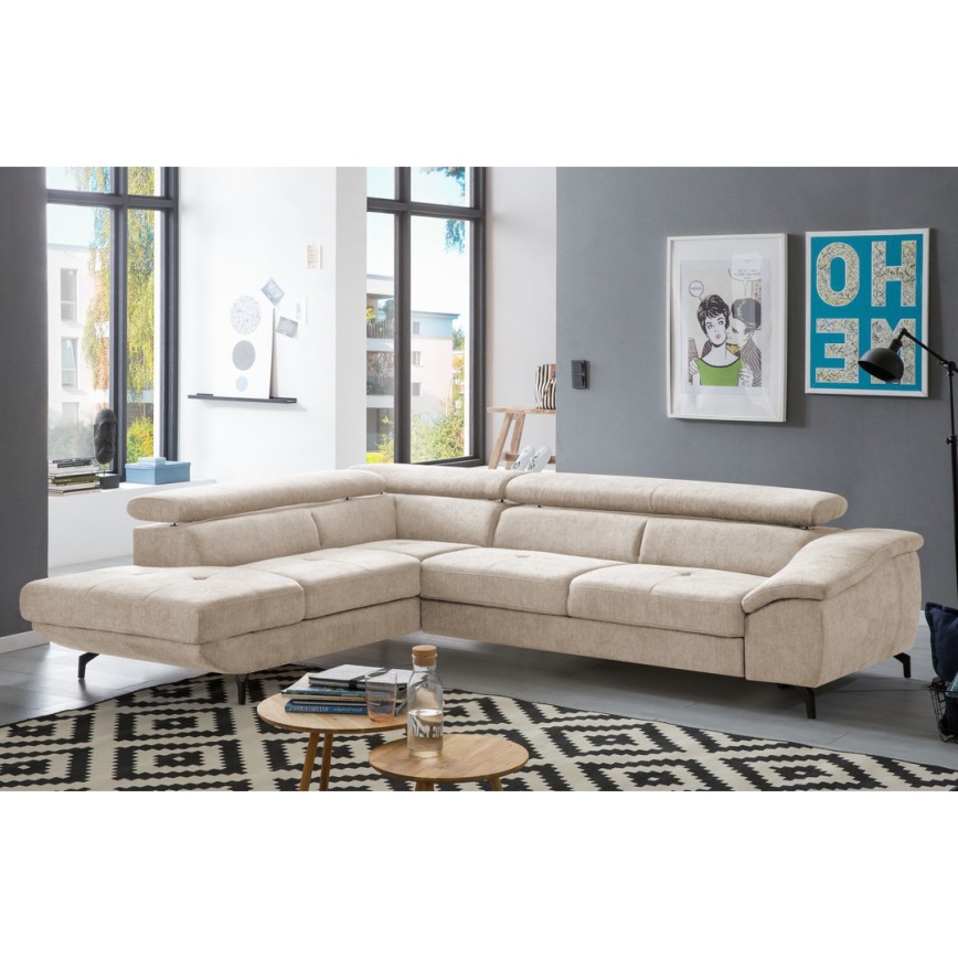 Divano letto angolare a L con contenitore BRESCIA, lato sinistro, beige