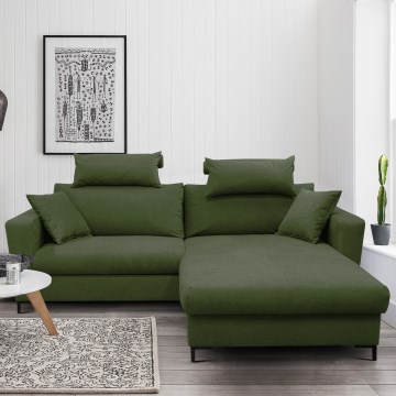 Divano letto angolare a L con contenitore HORTA, angolo destro, verde
