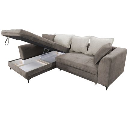 Divano letto angolare a L con contenitore LAGOA, lato sinistro, taupe/grigio