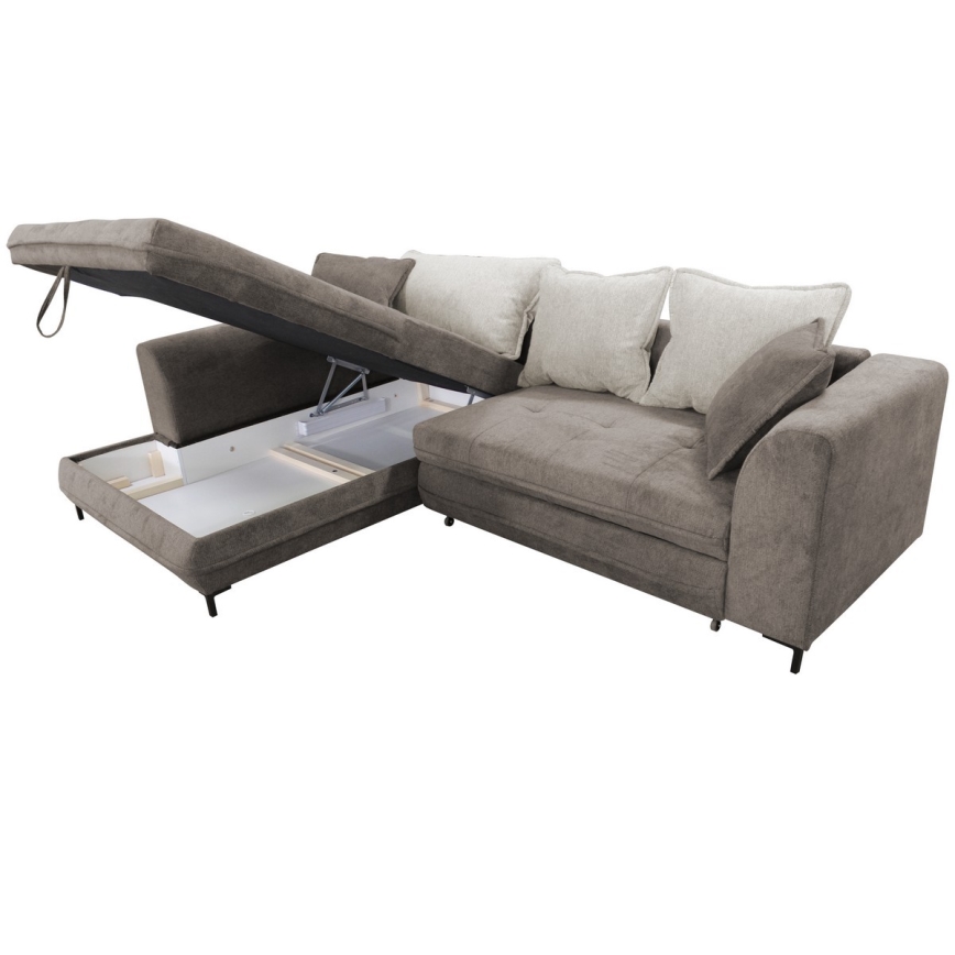 Divano letto angolare a L con contenitore LAGOA, lato sinistro, taupe/grigio