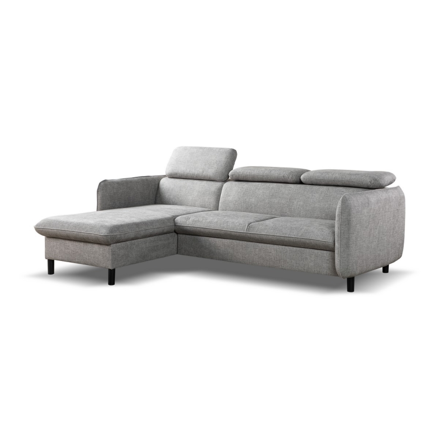 Divano letto angolare a L con contenitore NISA, grigio, lato sinistro
