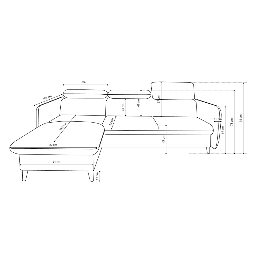 Divano letto angolare a L con contenitore NISA, grigio, lato sinistro