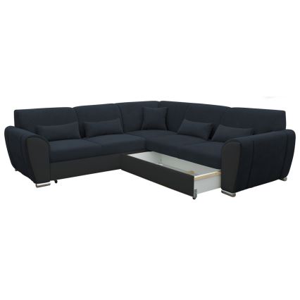 Divano letto angolare con contenitore a L VISEU, destro, antracite/nero