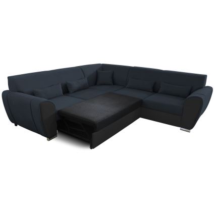 Divano letto angolare con contenitore a L VISEU, destro, antracite/nero