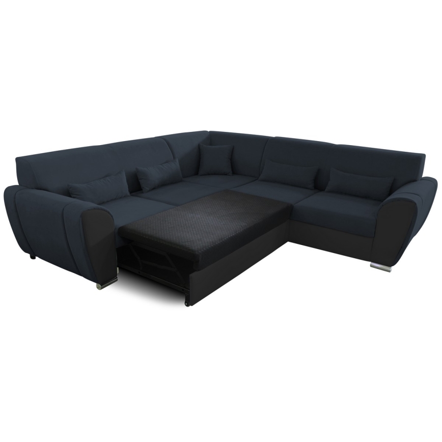 Divano letto angolare con contenitore a L VISEU, destro, antracite/nero