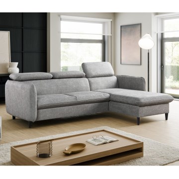 Divano letto angolare a L con vano contenitore NISA, grigio, lato destro