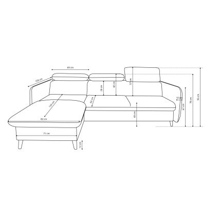 Divano letto angolare a L con vano contenitore NISA, grigio, lato destro