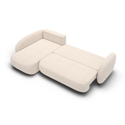 Divano letto angolare a L OLBIA con vano contenitore, penisola a sinistra, beige
