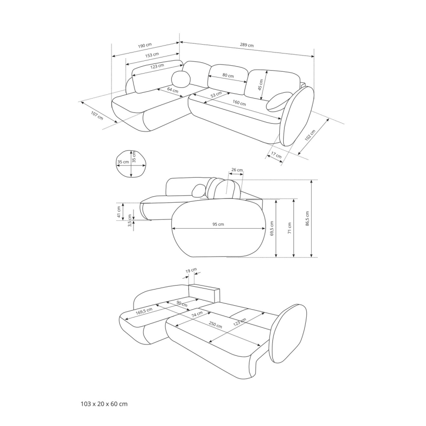 Divano letto angolare a L OLBIA con vano contenitore, penisola a sinistra, beige