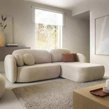 Divano letto angolare a L OLBIA con vano contenitore, versione destra, beige