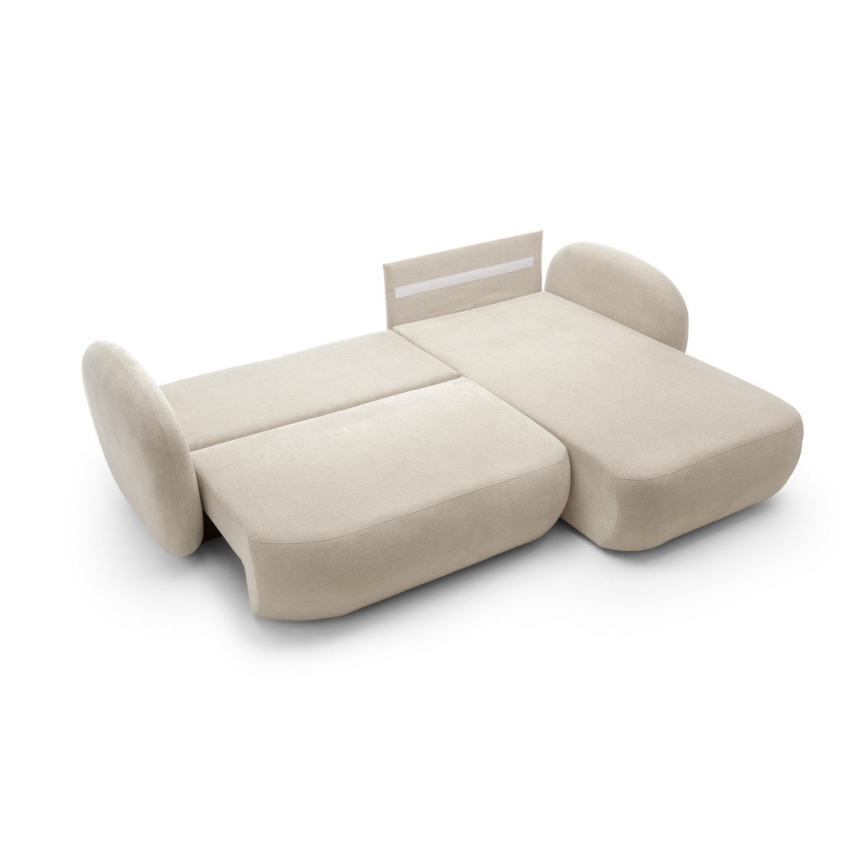 Divano letto angolare a L OLBIA con vano contenitore, versione destra, beige