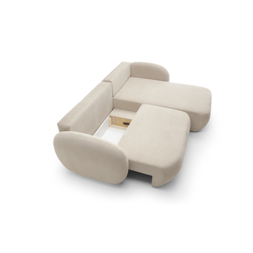 Divano letto angolare a L OLBIA con vano contenitore, versione destra, beige