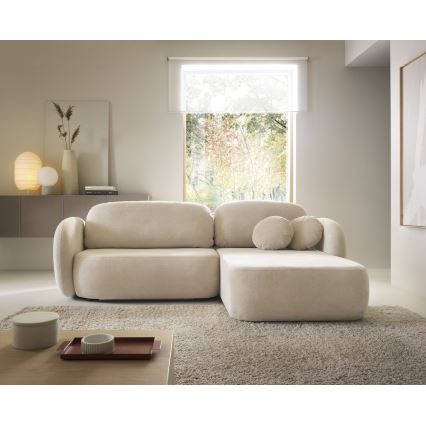 Divano letto angolare a L OLBIA con vano contenitore, versione destra, beige