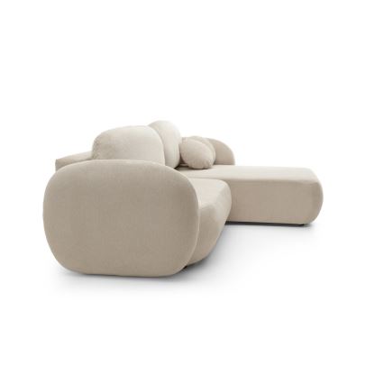 Divano letto angolare a L OLBIA con vano contenitore, versione destra, beige