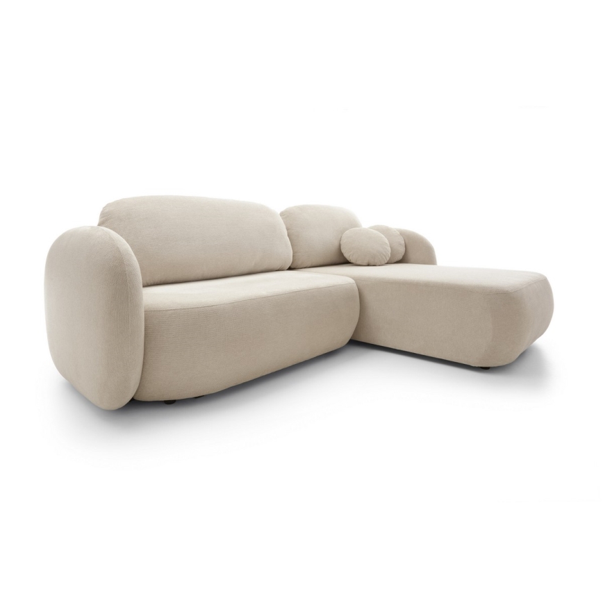 Divano letto angolare a L OLBIA con vano contenitore, versione destra, beige