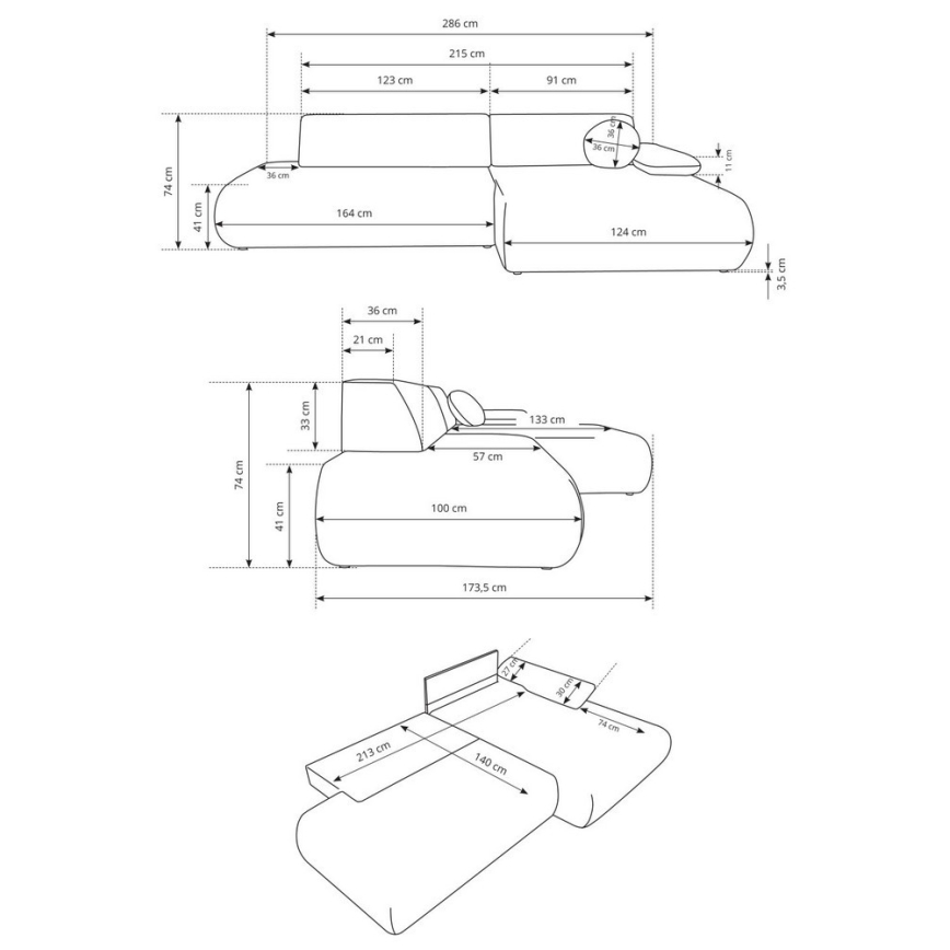 Divano letto angolare a L PRATO con contenitore, angolo sinistro, beige