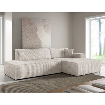Divano letto angolare a L TERAMO con contenitore, penisola destra, beige