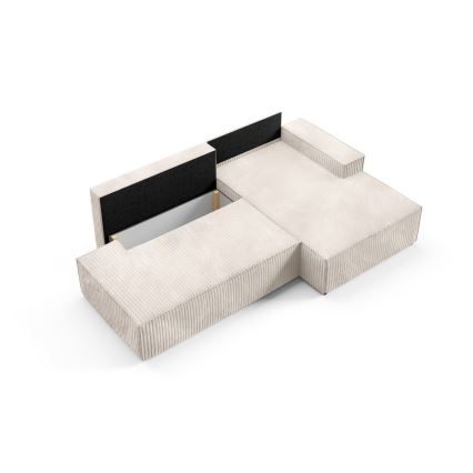 Divano letto angolare a L TERAMO con contenitore, penisola destra, beige