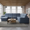 Divano letto angolare a U con angolo reversibile e vano contenitore GRANADA blu