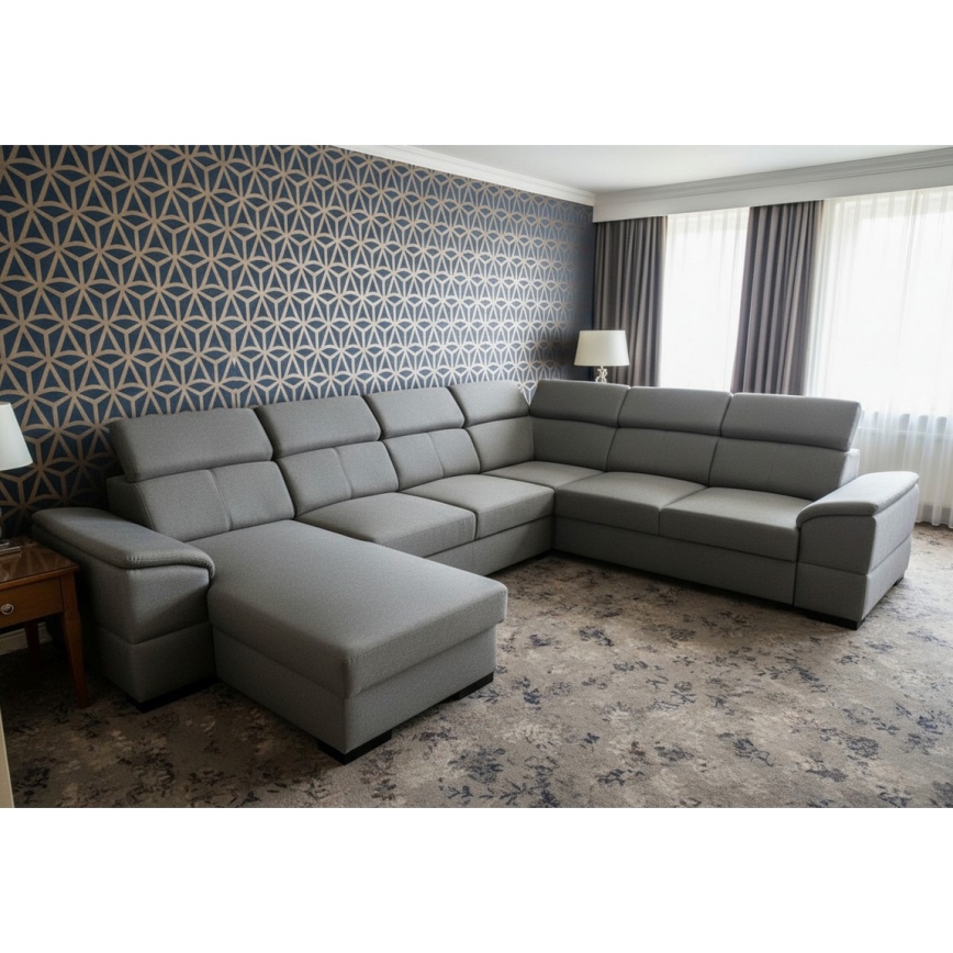 Divano letto angolare a U con angolo reversibile e vano contenitore GRANADA, grigio scuro