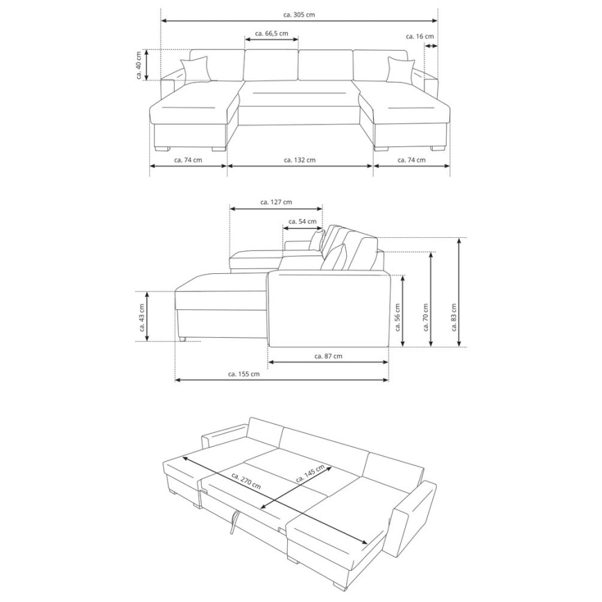 Divano letto angolare a U con contenitore JANISE grigio