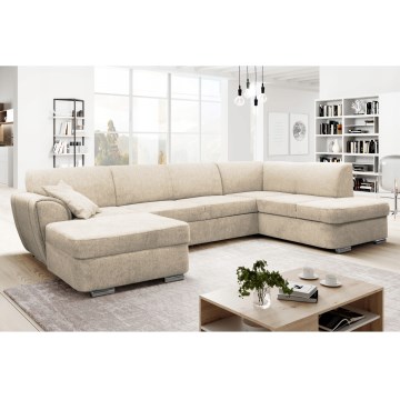Divano letto angolare a U SERPA con contenitore, angolo destro, beige