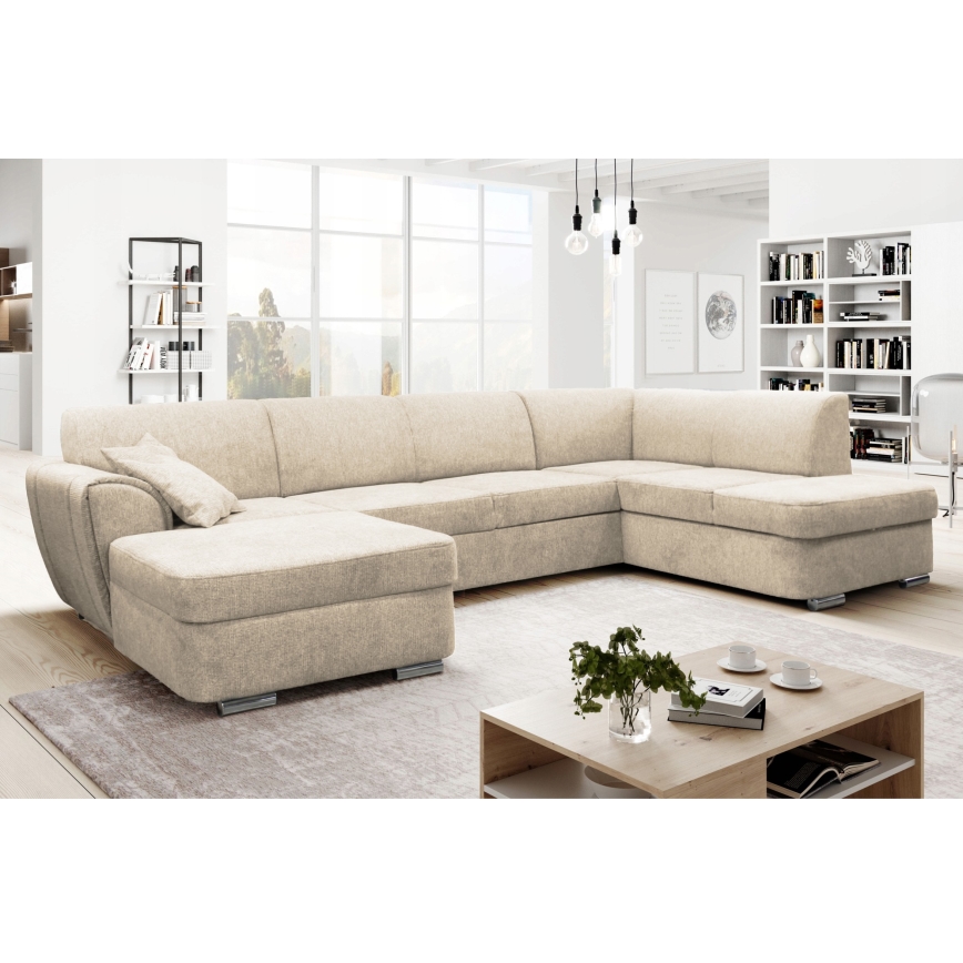 Divano letto angolare a U SERPA con contenitore, angolo destro, beige
