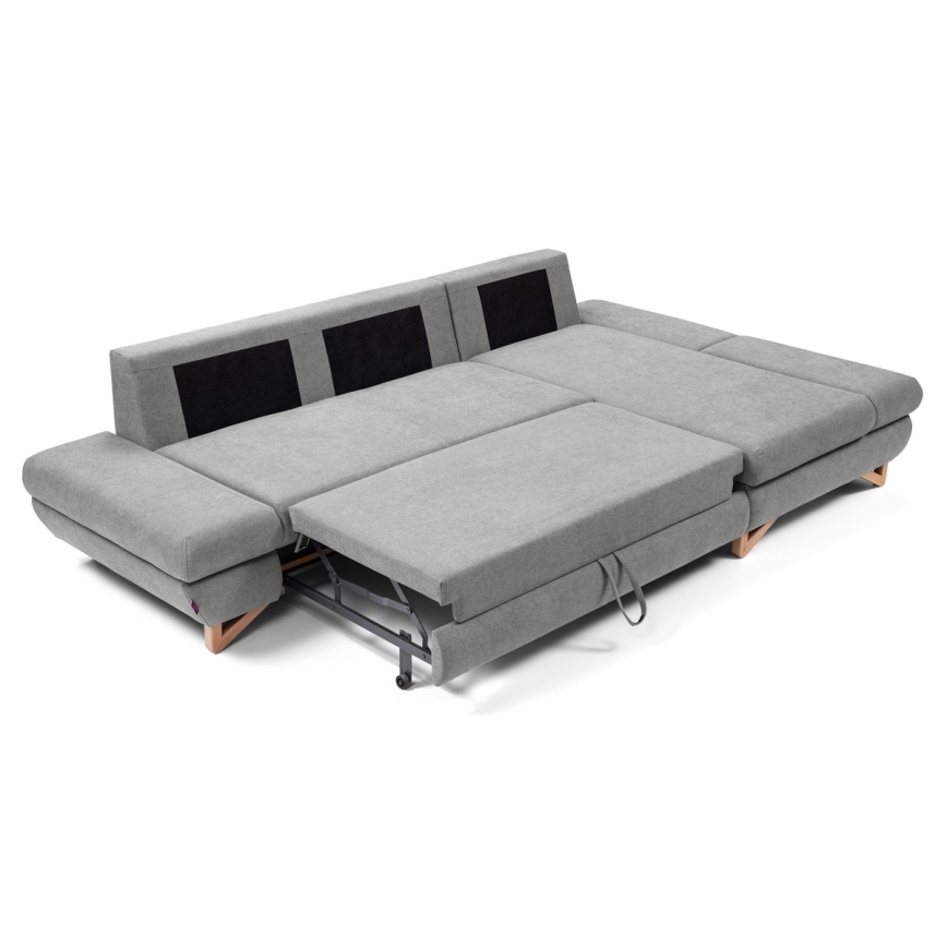 Divano letto angolare imbottito con contenitore a L AVESTA angolo destro, grigio