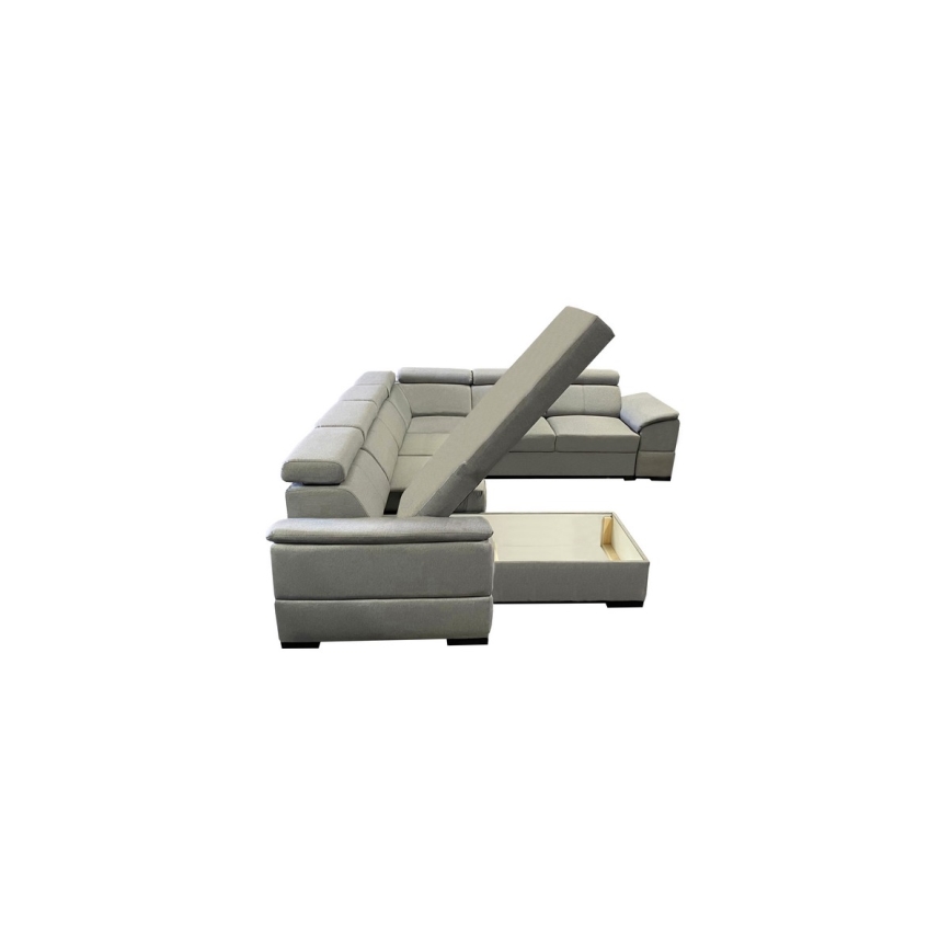 Divano letto angolare convertibile con angolo reversibile a U e contenitore GRANADA, grigio chiaro