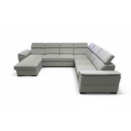 Divano letto angolare convertibile con angolo reversibile a U e contenitore GRANADA, grigio chiaro