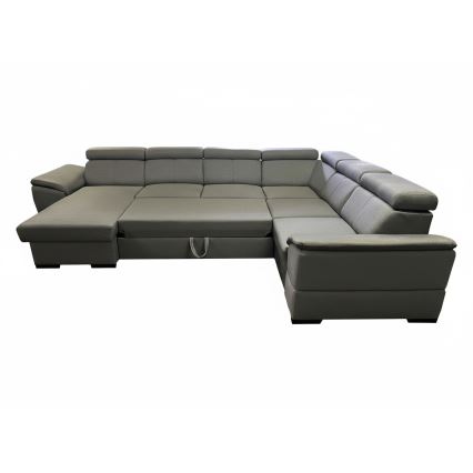 Divano letto angolare a U con angolo reversibile e vano contenitore GRANADA, grigio scuro