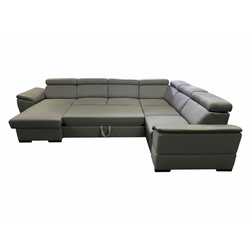 Divano letto angolare a U con angolo reversibile e vano contenitore GRANADA, grigio scuro