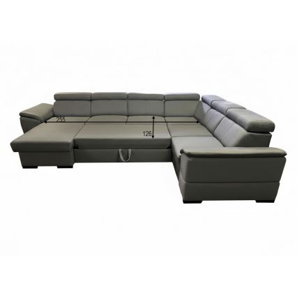 Divano letto angolare a U con angolo reversibile e vano contenitore GRANADA, grigio scuro