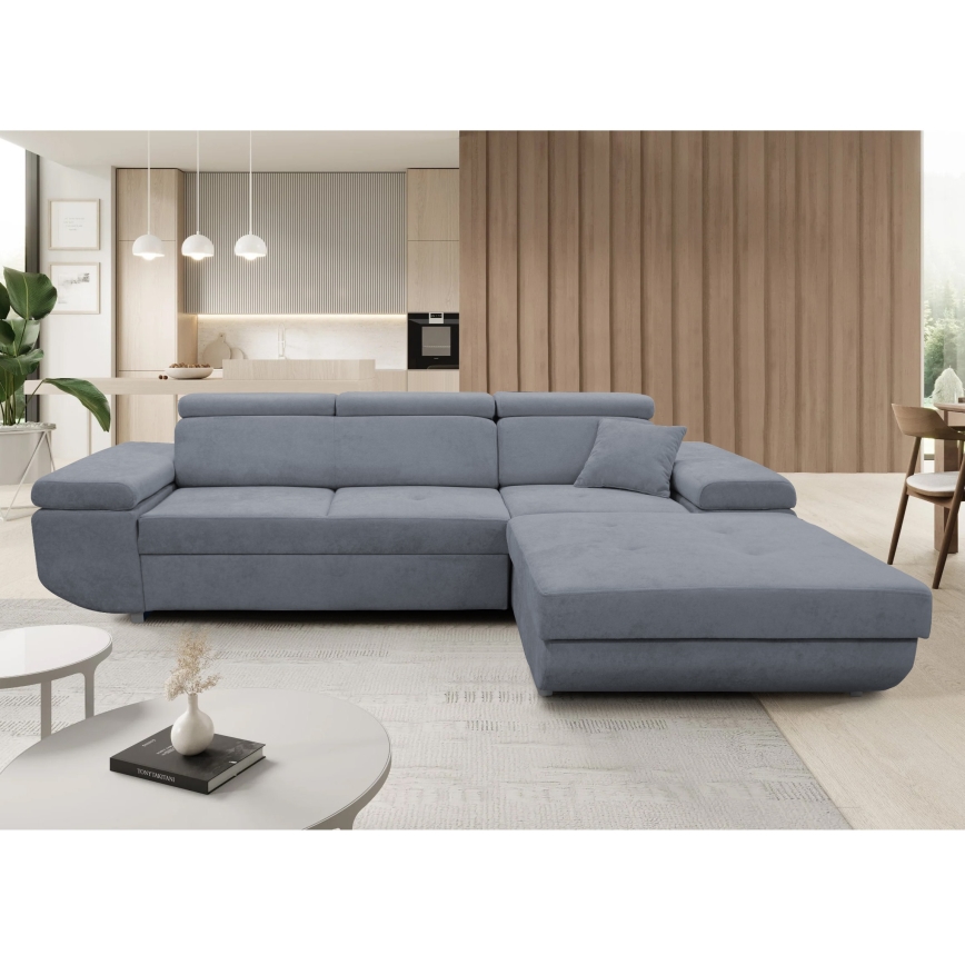 Divano letto angolare con contenitore a L CASTELO, angolo destro, grigio scuro