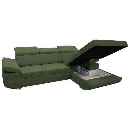 Divano letto angolare con contenitore a L CASTELO, angolo destro, verde