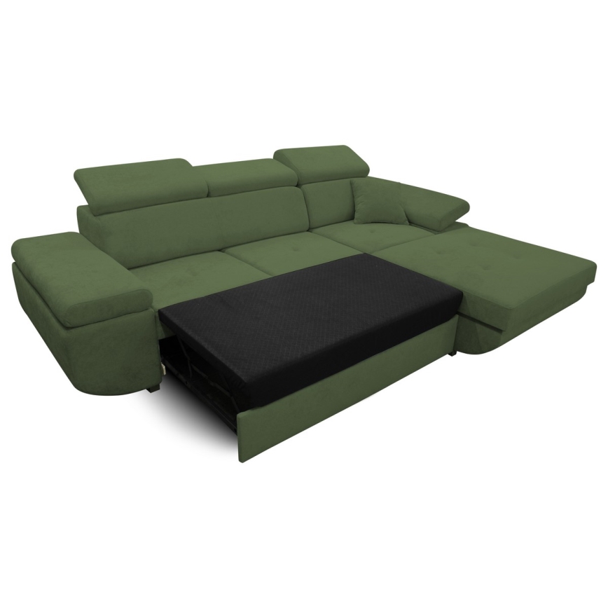 Divano letto angolare con contenitore a L CASTELO, angolo destro, verde