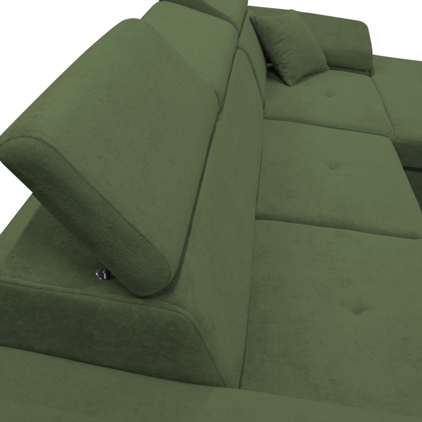 Divano letto angolare con contenitore a L CASTELO, angolo destro, verde