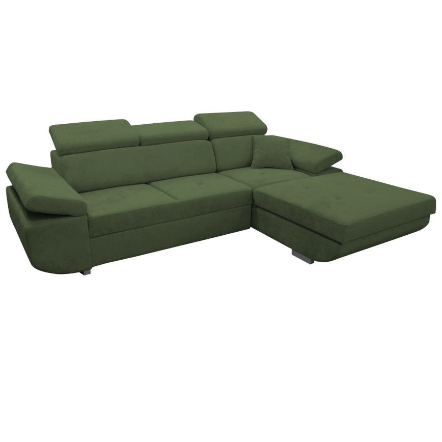 Divano letto angolare con contenitore a L CASTELO, angolo destro, verde