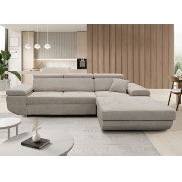 Divano letto angolare con contenitore a L CASTELO, lato destro, grigio
