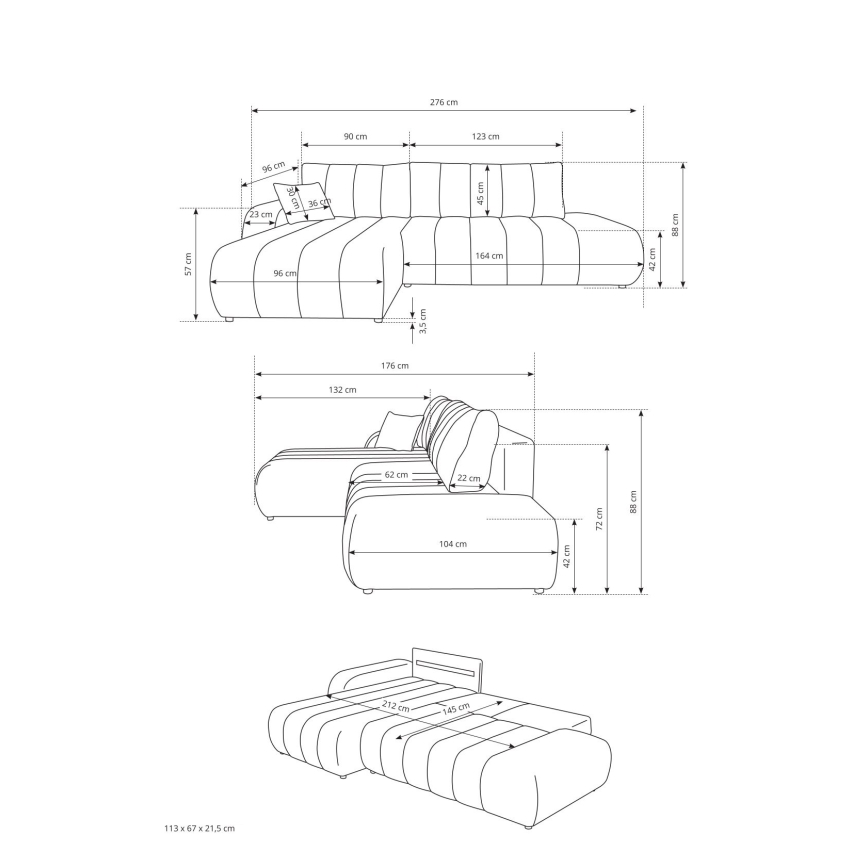 Divano letto angolare con contenitore a L DESIO, lato destro, beige
