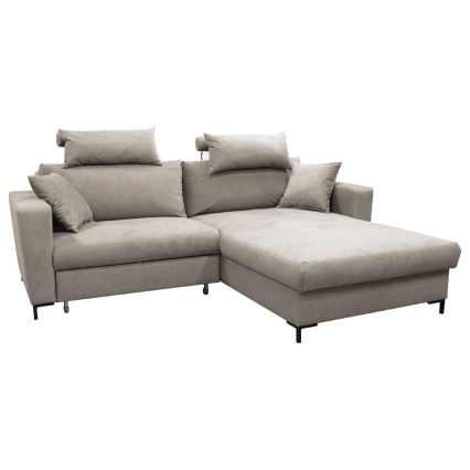 Divano letto angolare con contenitore a L HORTA, lato destro, grigio