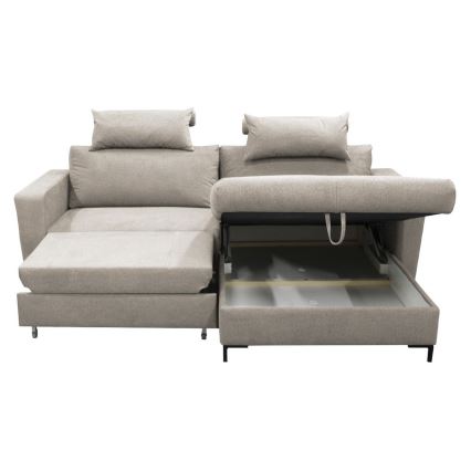 Divano letto angolare con contenitore a L HORTA, lato destro, grigio