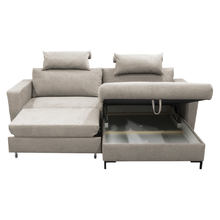 Divano letto angolare con contenitore a L HORTA, lato destro, grigio