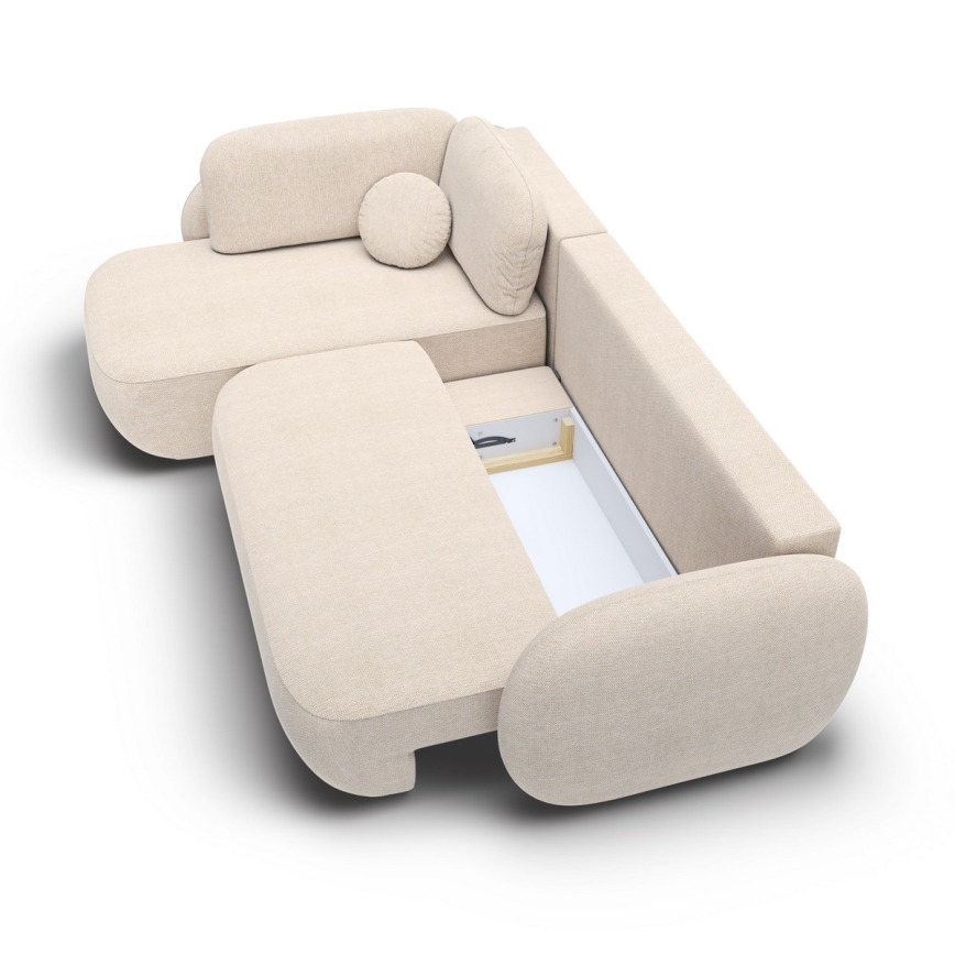 Divano letto angolare con contenitore a L OLBIA, angolo sinistro, beige