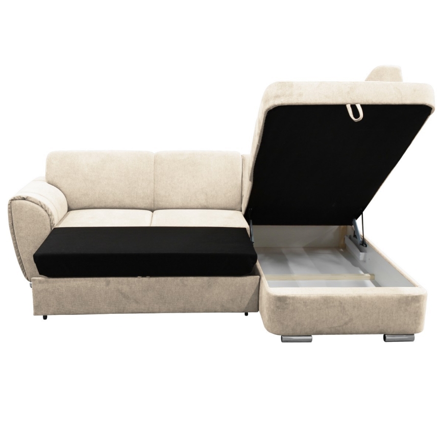 Divano letto angolare con contenitore a L SERPA, angolo destro, beige