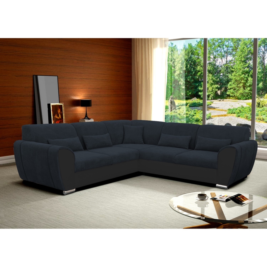 Divano letto angolare con contenitore a L VISEU, destro, antracite/nero